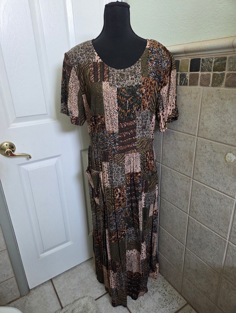 Vintage Patchwork Animal Print Maxi Dress Vacay Teachercore Travel Safari 80s